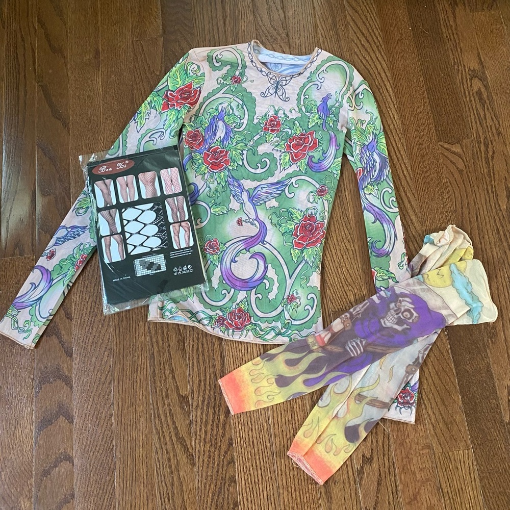 TATOO TOP, Sleeves, & Tights Bundle
